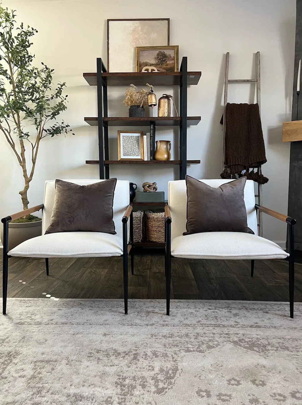 Nathan James Omel Lounge Reading Chair, Modern Living Room Accent Chair with Metal Frame and Boucle Upholstery, White/Black - Radiant Selections