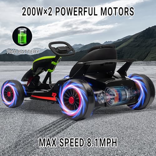 Kids Go Kart, Ride On Drift Kart with Dual 200W Motors, 24V Battery Powered Electric Drift Car, Outdoor 2-Speed Ride On Racing Toy for Boys Girls 6+