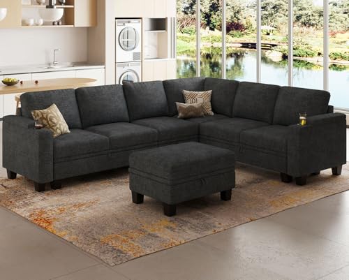 Belffin Modular Sectional Sofa Couch with Storage U Shape Convertible Corner Couches for Living Room Dark Grey Couch