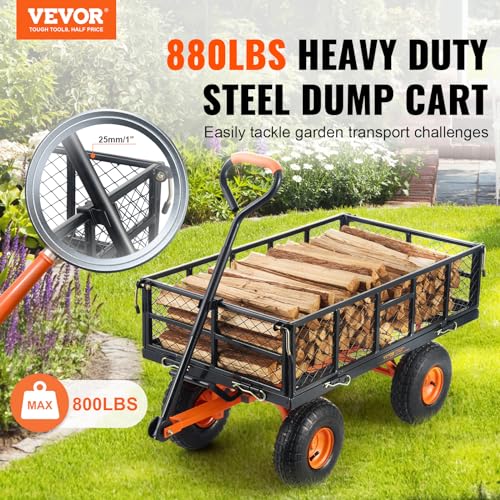 VEVOR 400lbs Steel Garden Dump Cart, Heavy Duty Garden Wagon Yard Dump Wagon with Removable Sides, Convert to Flatbed, Utility Liner