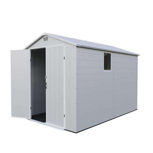 Patiowell 6 x 8 FT Plastic Outdoor Storage Shed with Floor, Resin Outside Tool Shed with Two Windows and Lockable Easy to Install, Door for Garden