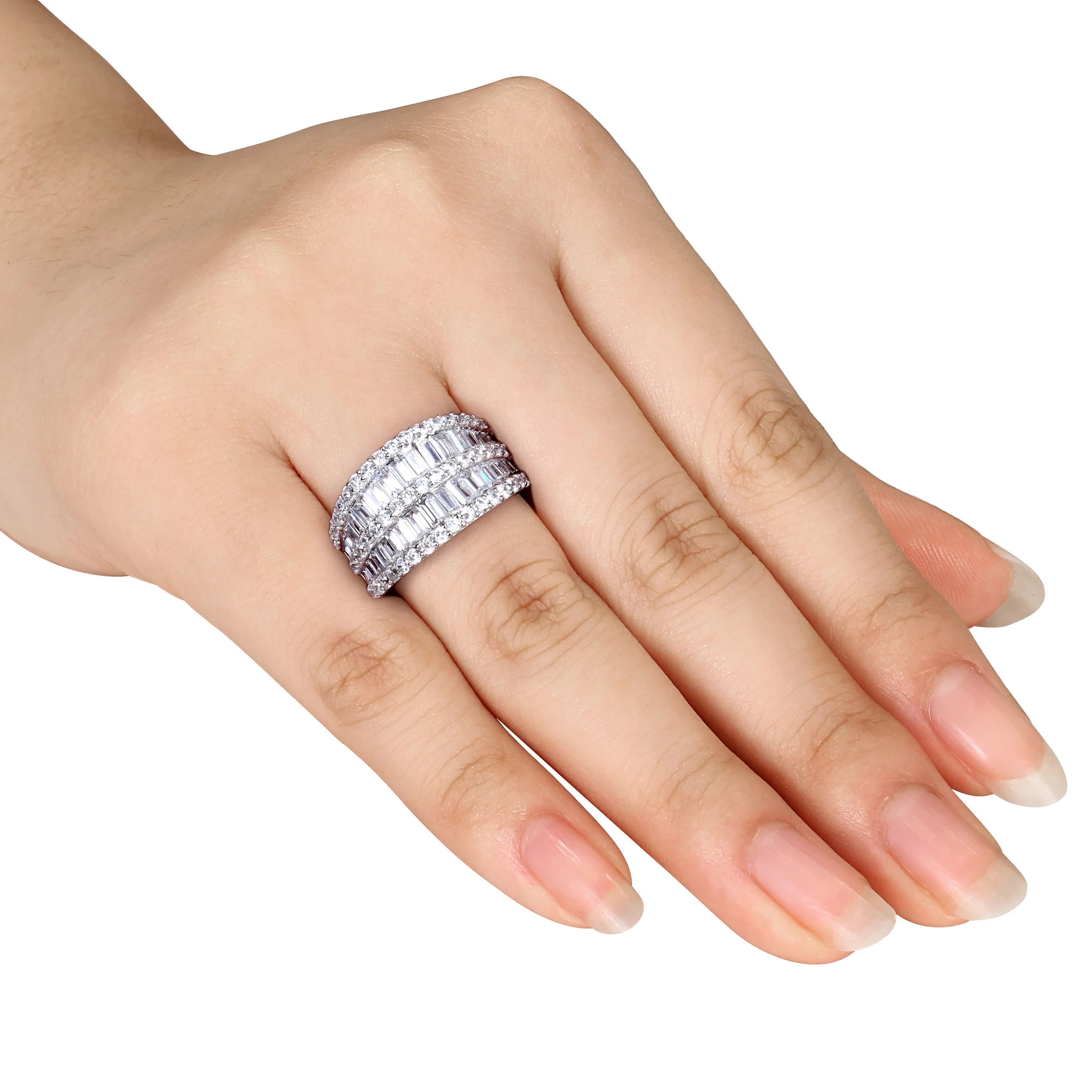 6 Carat T.G.W. Baguette-Cut Cubic Zirconia Sterling Silver Cocktail Ring