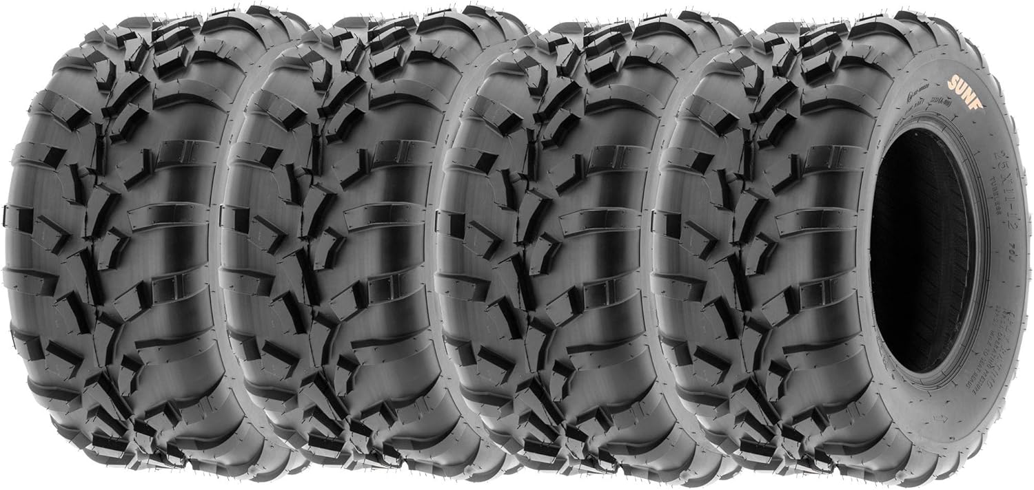 Set of 4 SunF A010 25x11-12 Front & 25x11-12 Rear ATV UTV Lawn Mowers Tires, 6 PR, Tubeless