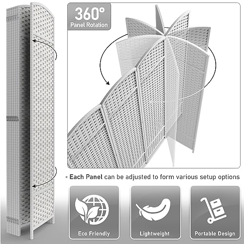 Sorbus 8-Panel Black Room Divider with Double Hinged Panels, 6 ft Tall Folding Privacy Screen