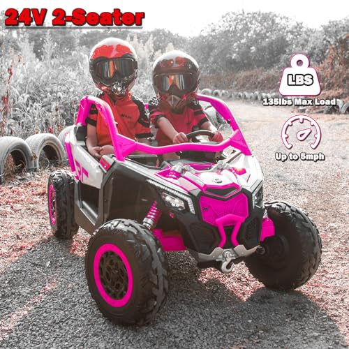 NEWQIDA 2 Seater Ride On Car with Remote Control 24V 4WD Electric Car for Kids 4x4 Ride on Truck Licensed Can Am Maverick UTV Ride On Toys for Big