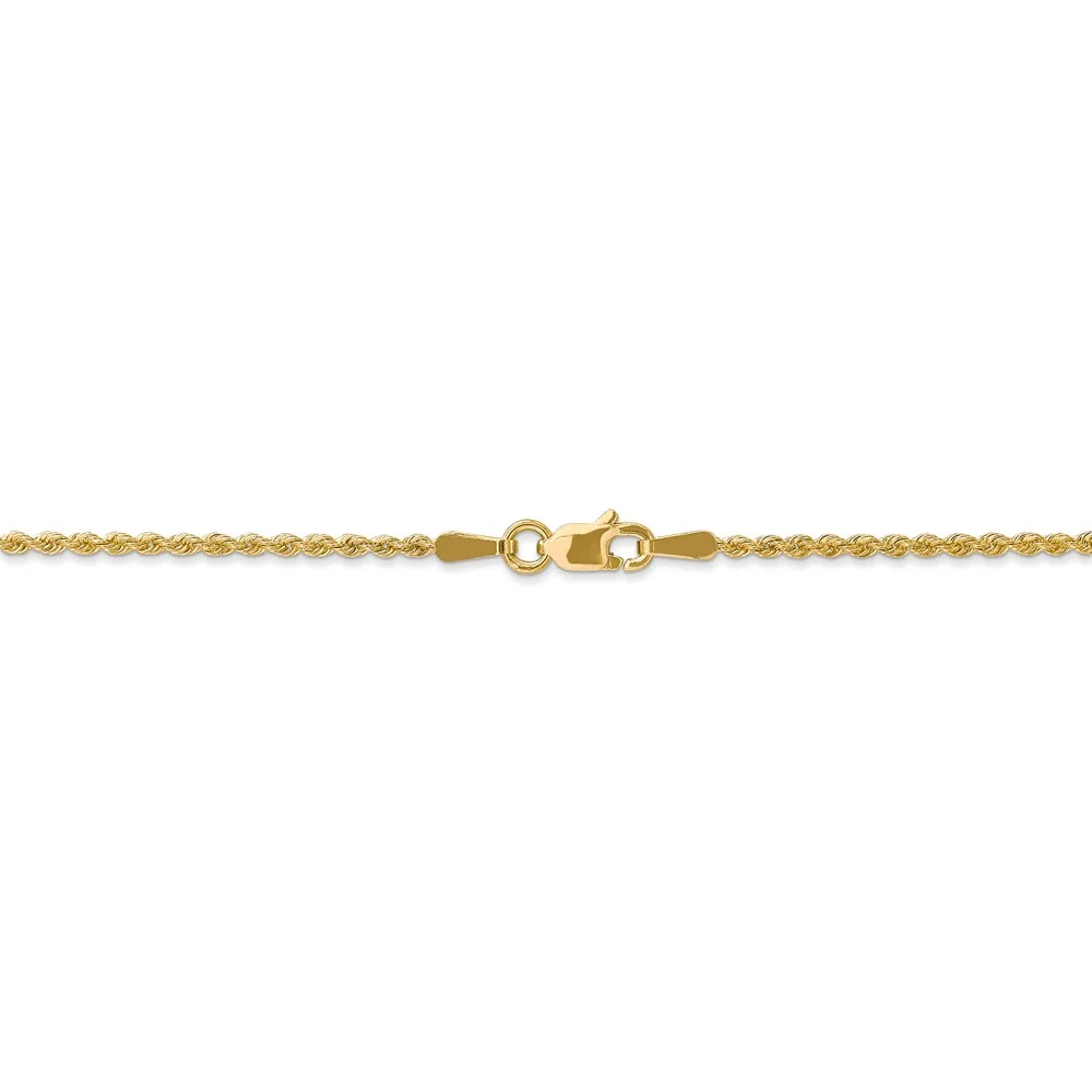 Leslie's Real 14kt Yellow Gold 1.6mm Solid Regular Rope Chain; 22 inch; Lobster Clasp; for Adults and Teens; for Women and Men