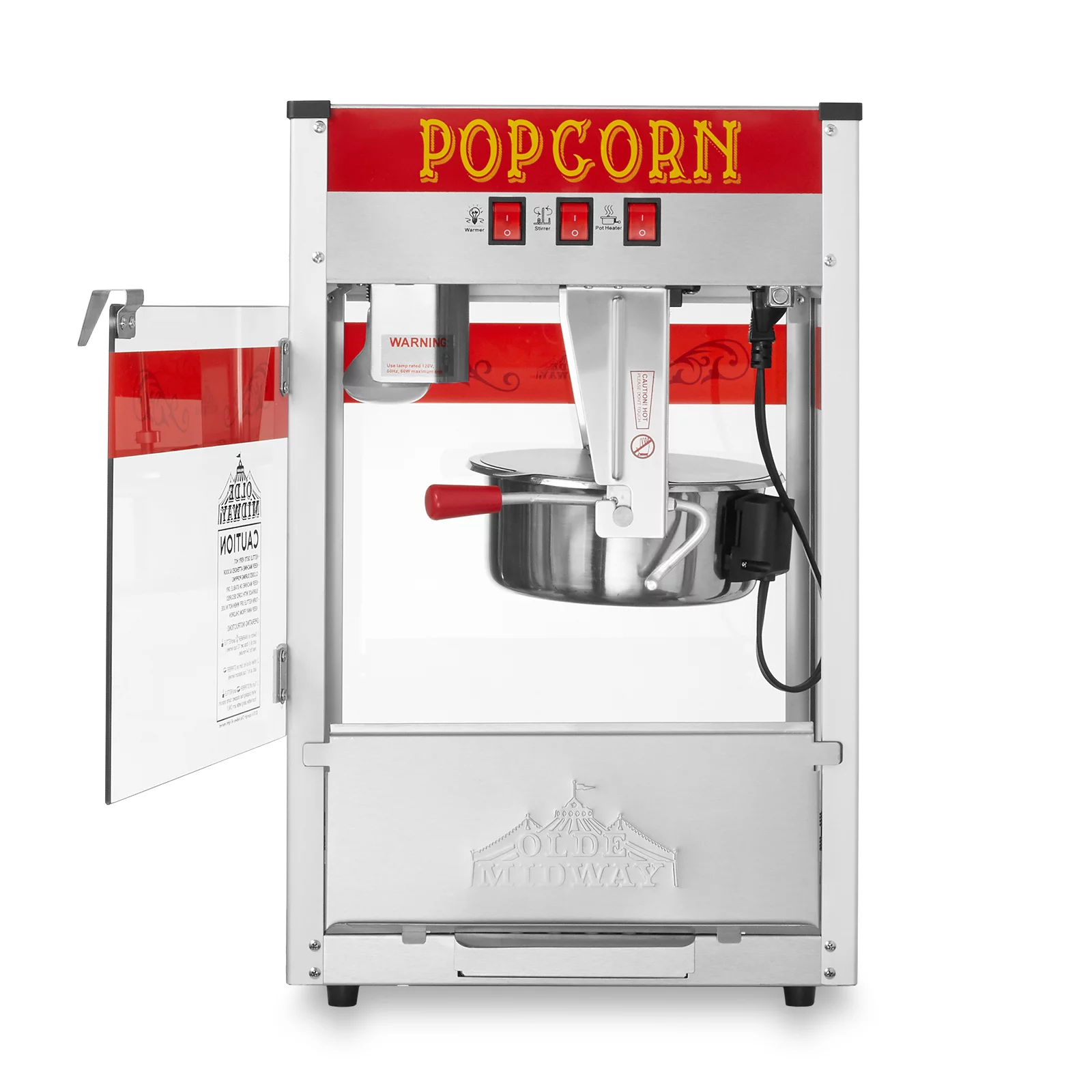 Olde Midway Commercial Popcorn Machine, Bar Style Popper with 8 Ounce Kettle, Red