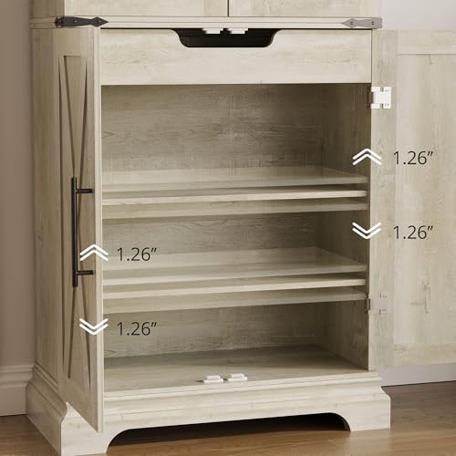 IRONCK Kitchen Pantry Cabinet 72" H, with 9 Shelves, 4 Barn Doors, Drawer, 6 Door Storage Shelves