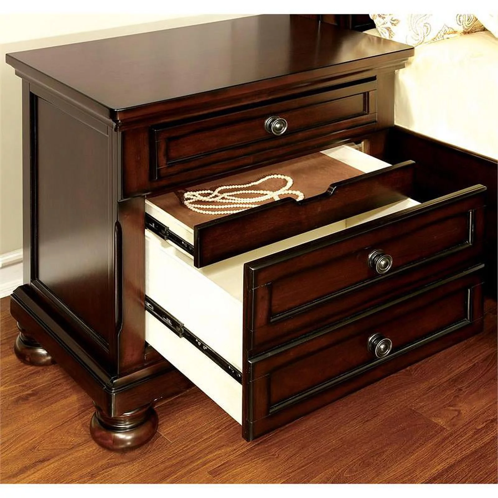 FOA Caiden 2pc Dark Cherry Solid Wood Bedroom Set - Nightstand + Chest