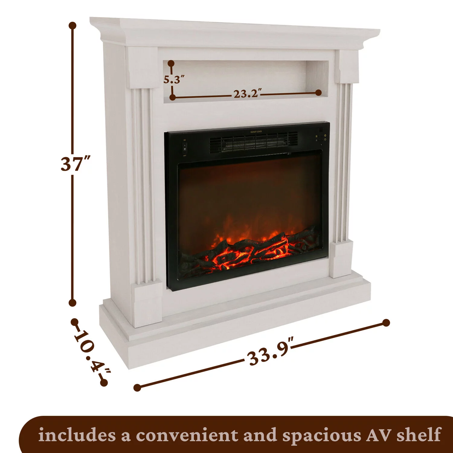Cambridge Sienna 34" Freestanding White Mantel Electric Fireplace Heater with Realistic Flames & Log Insert | Fireplace Console Heater For Rooms up