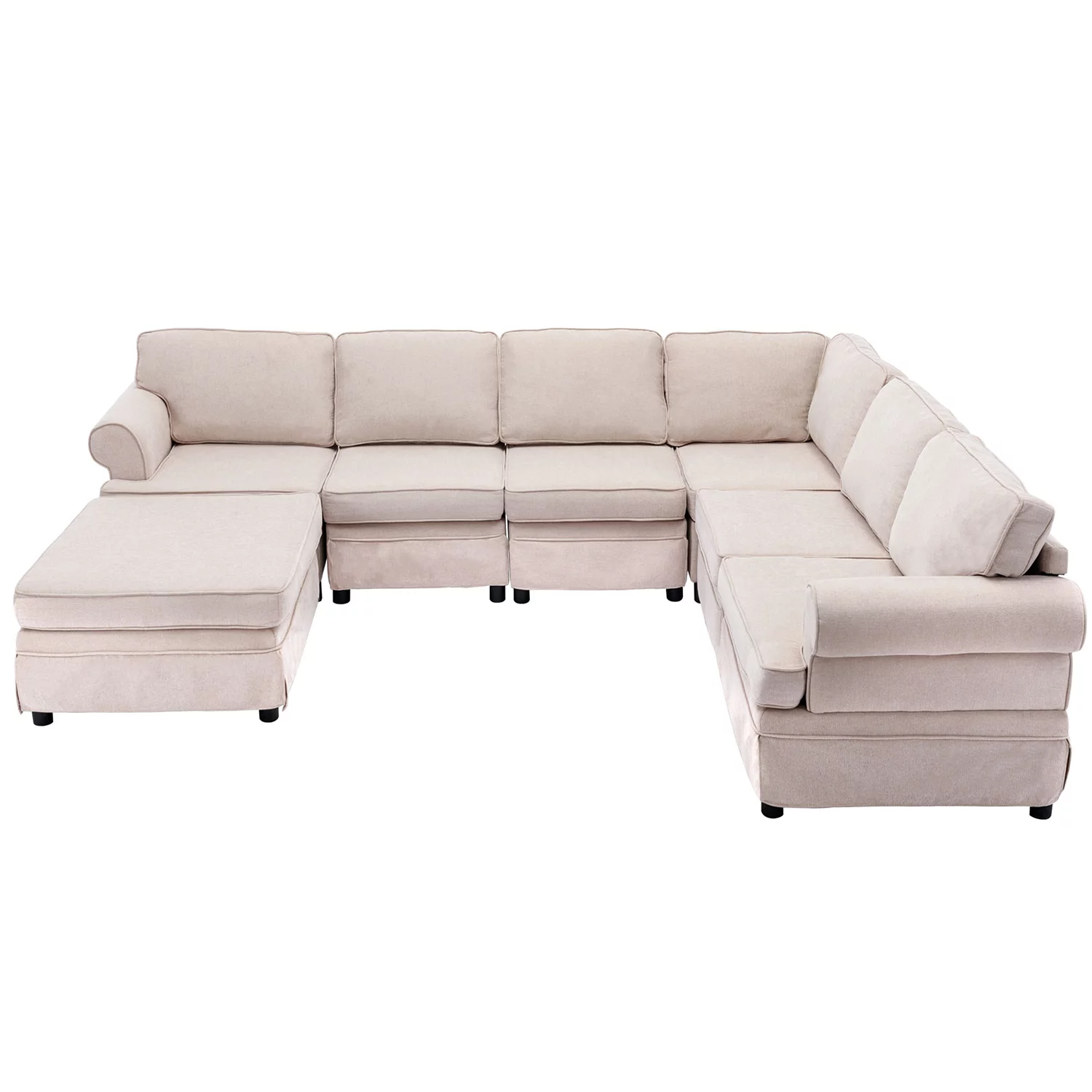 Churanty 108.6" U Shape Modular Convertible Sofa Modern Large Sectional Sofa Linen Oversized Sectional Couches with Removable Ottoman for Living Room