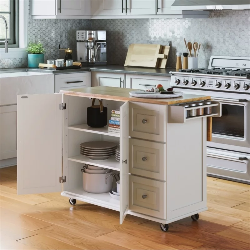 Hawthorne Collections Traditional Wood Kitchen Cart in White