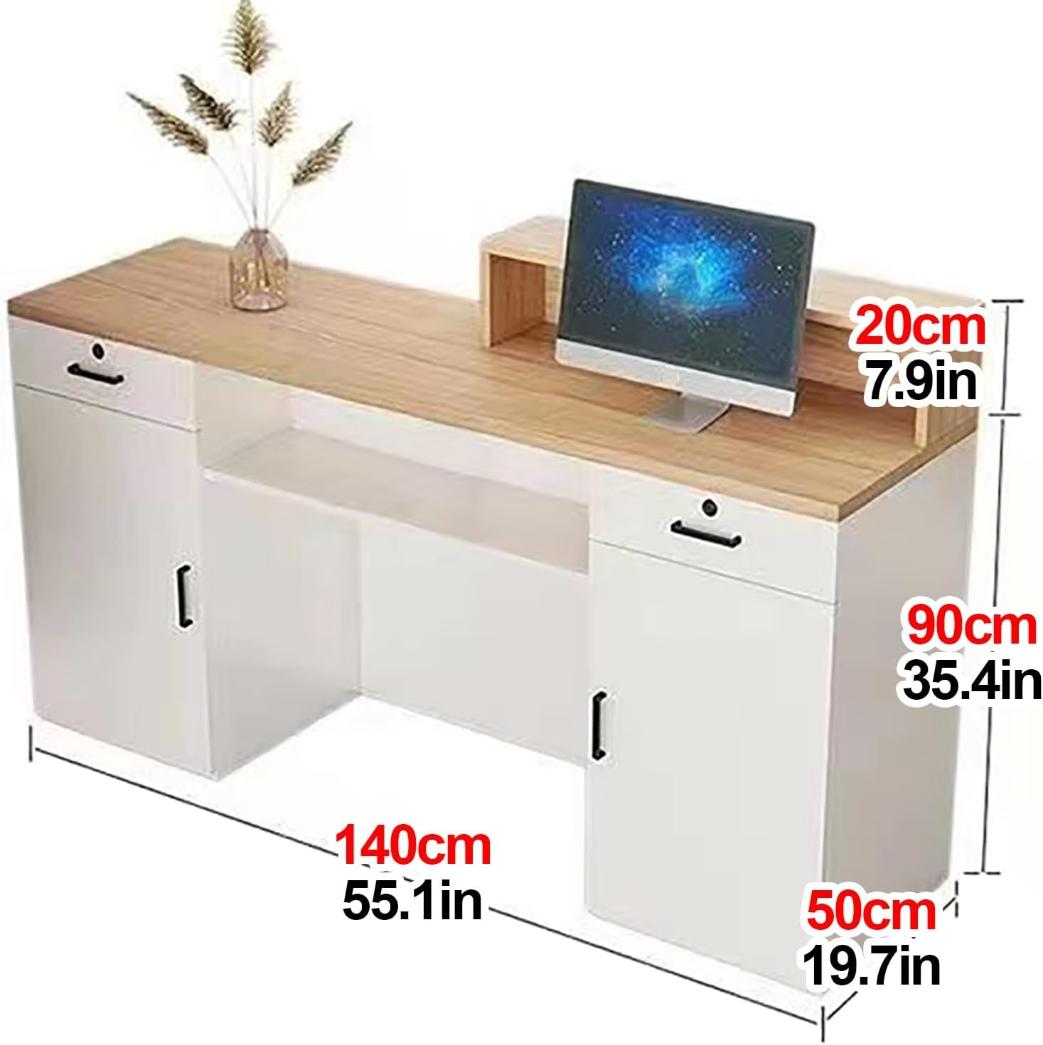 Reception Room Tables with LED Lights, Checkout Counter Desk, Front Counter Desk with Lockable Drawers, Modern Large Counter Table