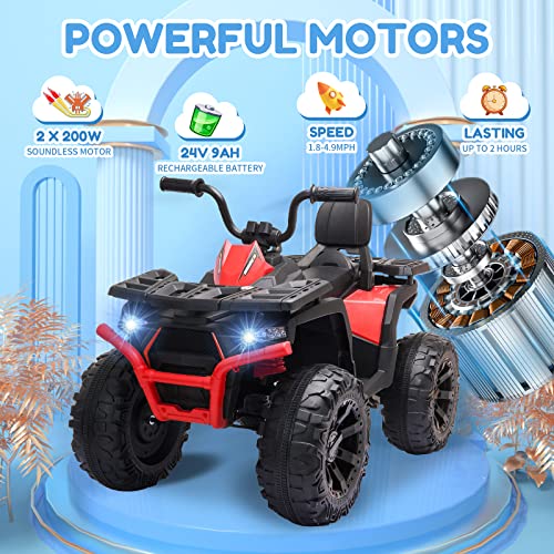 24V 2 Seater Ride on Toys, Kids Quad ATV w/400W Motors, Battery Powered Electric Vehicle w/Spacious Seater, LED Light Bluetooth, MP3