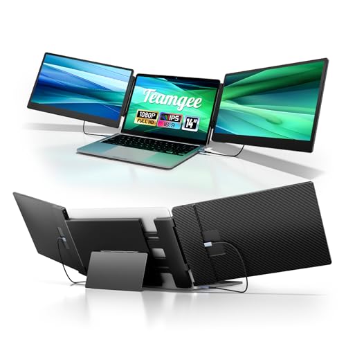 Teamgee 14.2" Portable Monitor, FHD IPS Laptop Screen Extender with 90° Foldable Stand/Dual Speakers