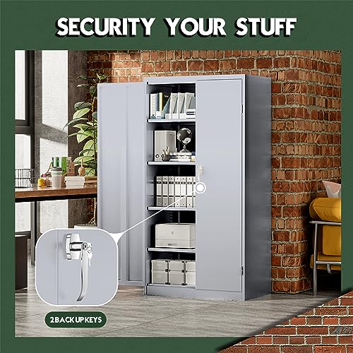 Greenvelly Metal Storage Cabinet, 72" Black Locking Metal Garage Storage Cabinet with Doors and 4 Adjustable Shelves