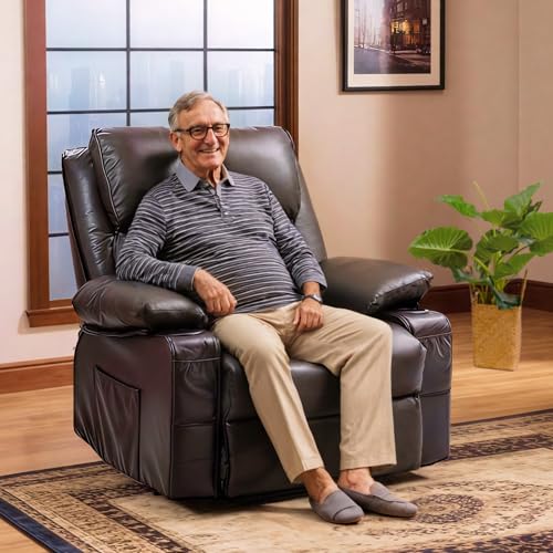 FLEXISPOT XL31 Power Lift Recliner Chair for Elderly, Electric Lift Chair with Massage & Heat, PU Leather Reclining Sofa w/Cup Holders