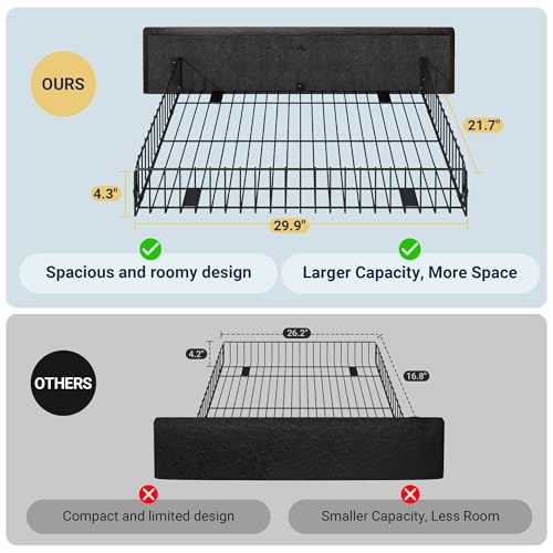 Allewie Upholstered Queen Size Platform Bed Frame with 4 Storage Drawers and Headboard, Square Stitched Button Tufted