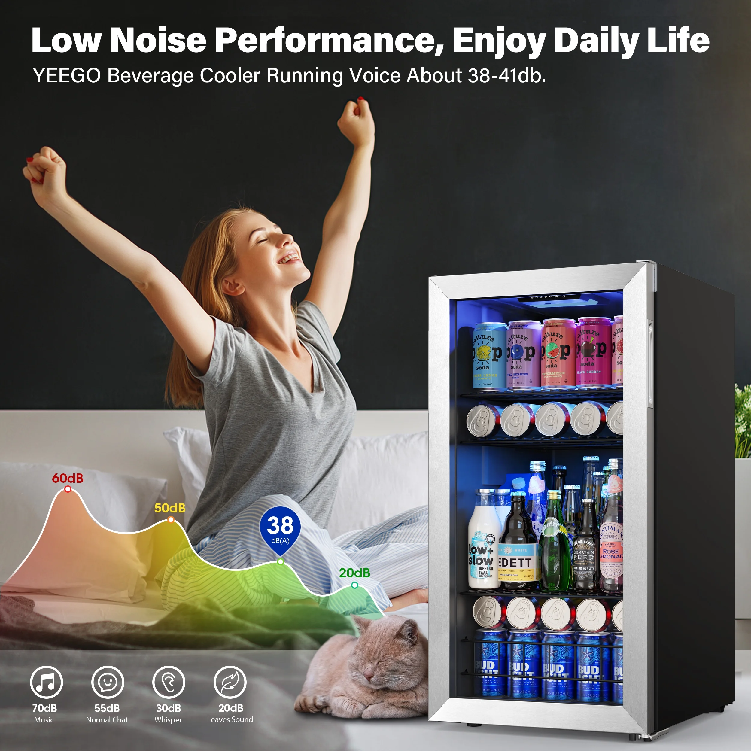 Yeego Beverage Refrigerator Cooler, Freestanding Compact Mini Drink Fridge with Glass Door,95-121 Can