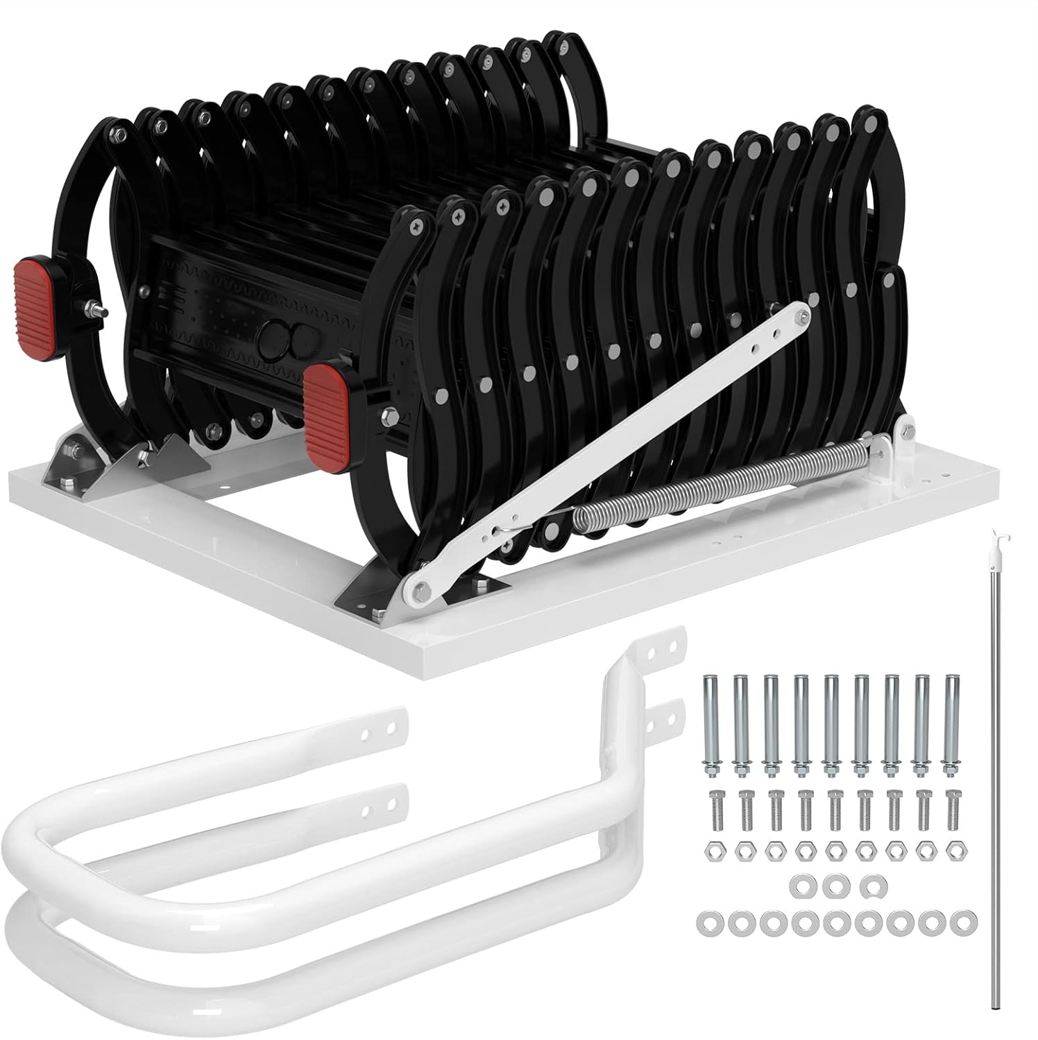 Frezon 12 Steps Wall Mounted Folding Ladder, Black Loft Attic Stairs,Pull down wall mounted attic folding staircase