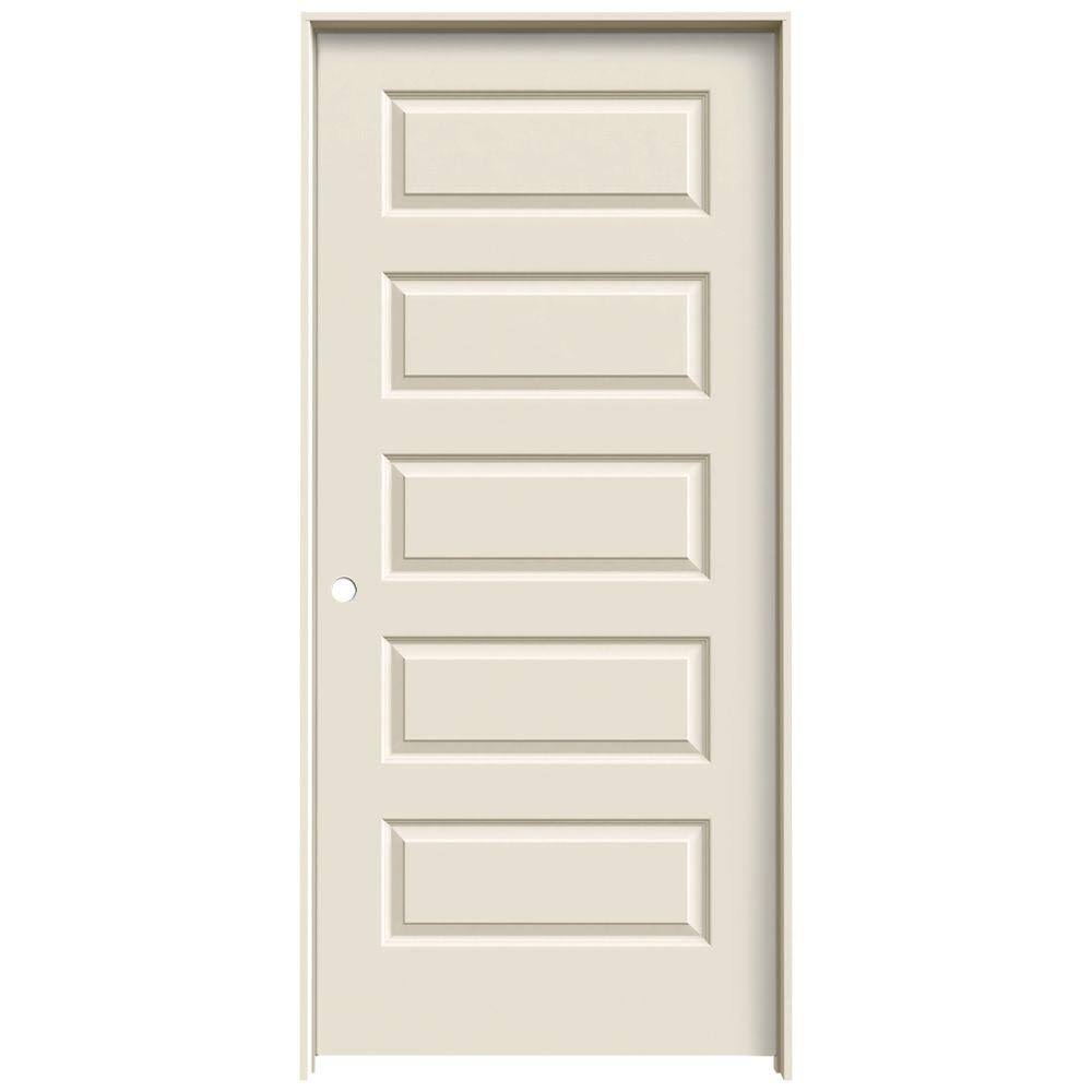 JELD-WEN 36 in. x 80 in. Rockport Primed Right-Hand Smooth Molded Composite MDF Single Prehung Interior Door