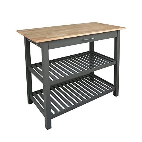 Casual Home Kitchen Island with Solid American Hardwood Top, Natural/White, 40" W (373-91)
