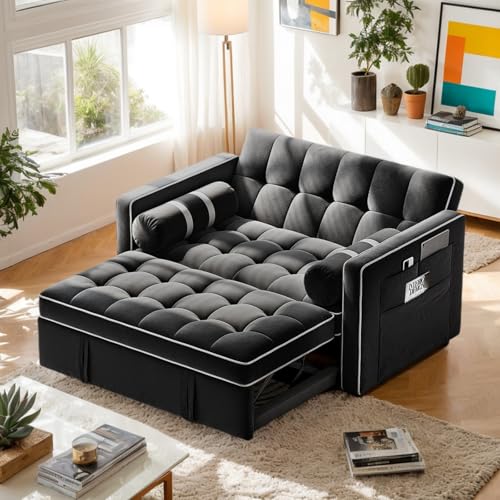 Pipishell 3 in 1 Convertible Sleeper Sofa Bed,Pull Out Couch for Living Room with USB Ports & Side Pockets,Adjustable Backrest,Velvet