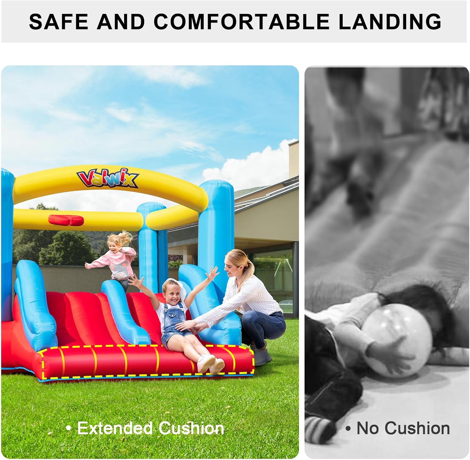Valwix Bounce House, Inflatable Bouncer with Blower for Kids 3-10, Indoor Outdoor Bouncy Castle Double Slide, Large Bounce Area w/Basketball Hoop