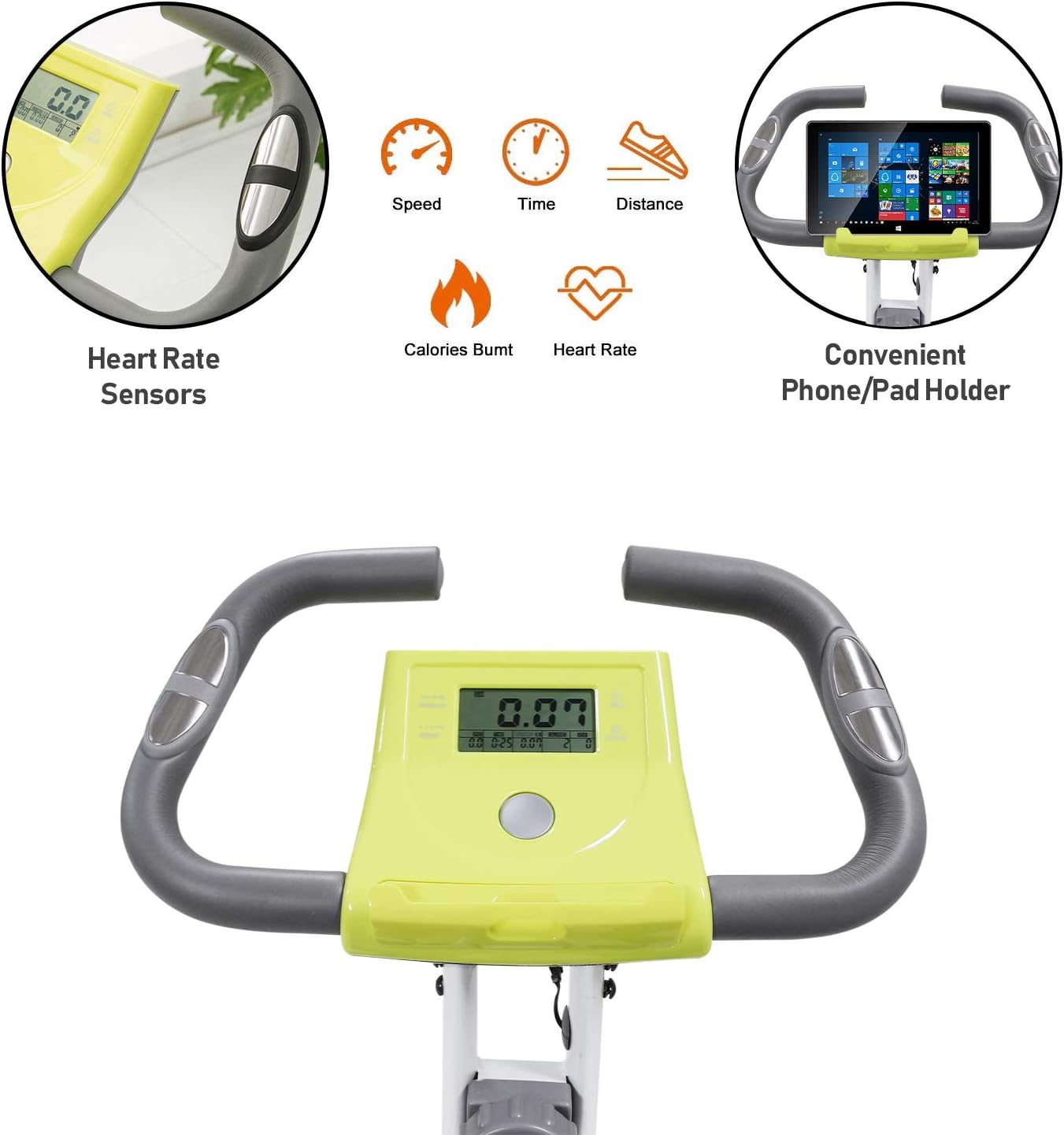 leikefitness LEIKE X Bike Ultra-Quiet Folding Exercise Bike, Magnetic Upright Bicycle with Heart Rate,LCD Monitor and easy to assemble 2200 (YELLOW)