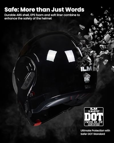 ILM Vintage Full Face Modular Motorcycle Helmet for Adults Men ATV UTV Snowmobile with 180° Reversible Chin Guard DOT Model-B707(Matte Black, L)