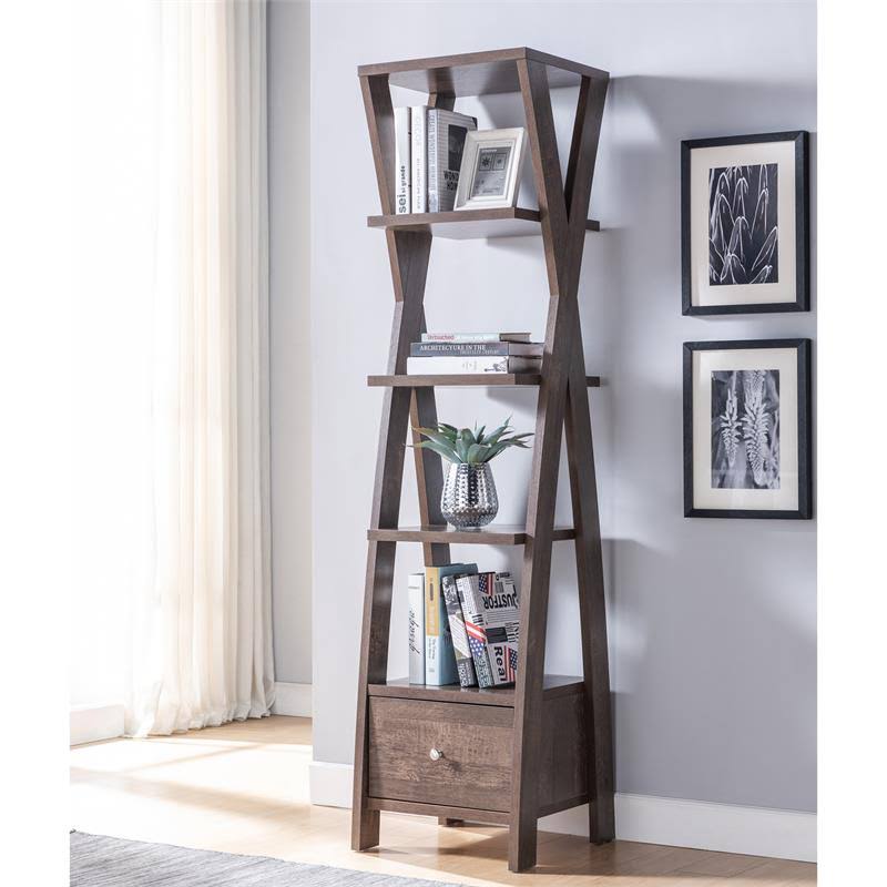 Furniture of America Stokes Wood 4-Shelf 71-inch Standard Bookcase in Walnut Oak - IDI-192436