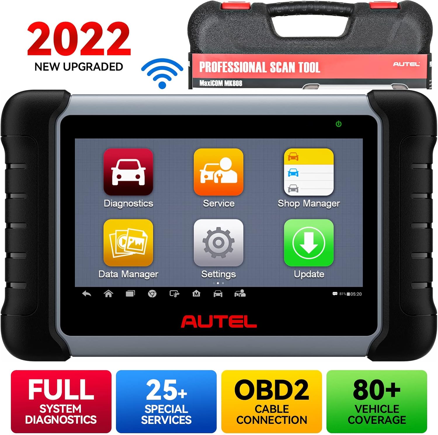 Autel Scanner MK808 Diagnostic Scan Tool 2022 Newest with All System Diagnosis, 25+ Maintenance Functions Services Including IMMO, Oil Reset, EPB