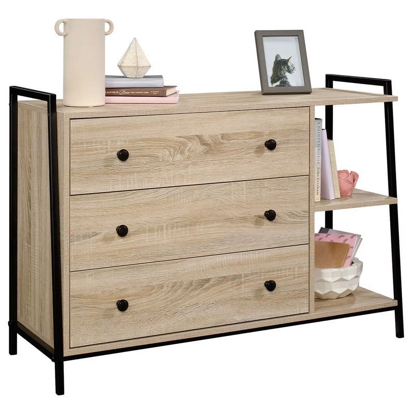 Sauder North Avenue 3-Drawer Engineered Wood and Metal Dresser in Charter Oak