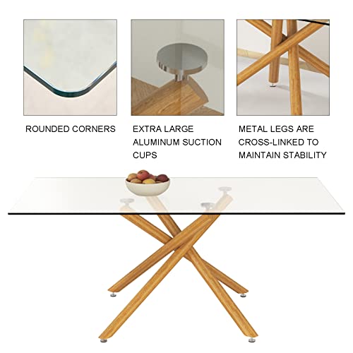 63 Inch Glass Dining Table,4-6 Person Home Dining Table Large Size Kitchen and Dining Room Table with Tempered Glass top and Silver Metal Legs