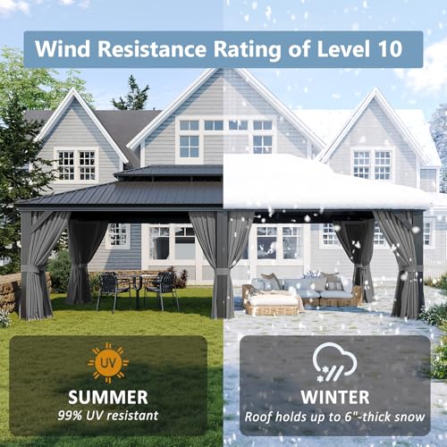 Aoxun 10' X 12' Hardtop Gazebo, Aluminum Outdoor Gazebo with Galvanized Steel Double Top Canopy