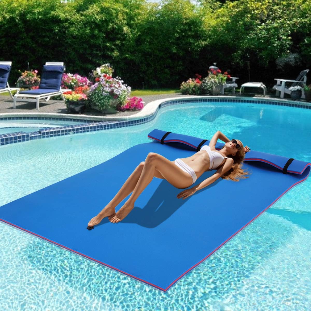 MarKnig Floating Water Mat Lilly Pad Tear-Resistant XPE Foam, Bouncy and Durable Material Water Play Mat for Lakes, Oceans，Beach& Pools, Yellow/Blue