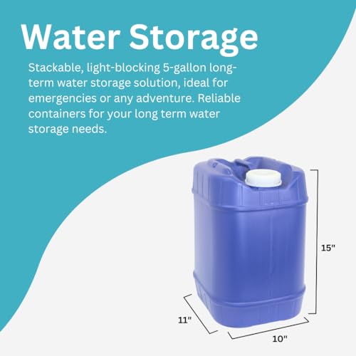 5-Gallon Stackable Water Storage Containers, 5 Gallons Each w/Lids + Spigot, Easy Fill
