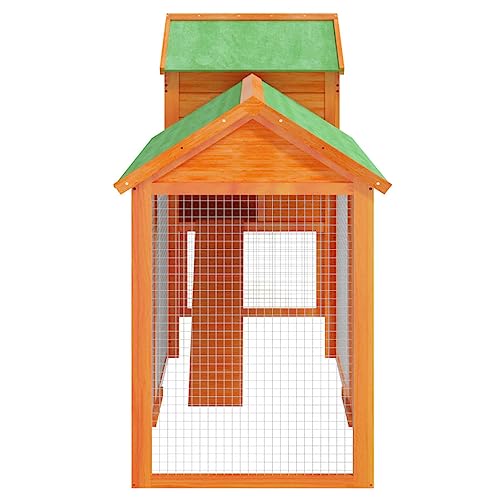 'vidaXL Chicken Coop - Rustic Solid Pine Wood Enclosure with Nesting Box, Resting Area and Run Ramp for Chickens, Rabbits, Ducks, Geese and Birds