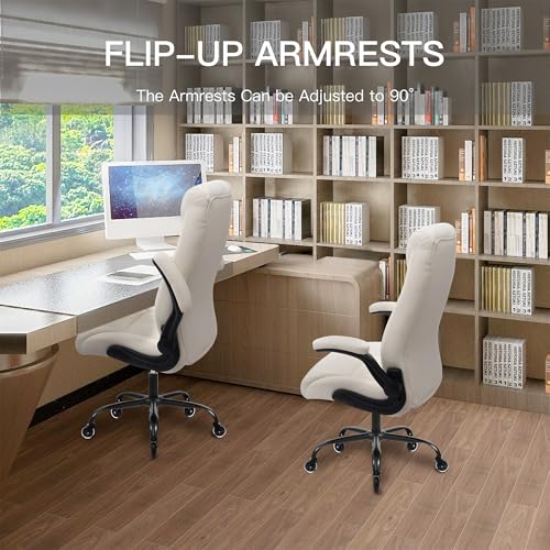 Big and Tall Office Chair for Heavy People 400lb, Executive Desk Computer Chair Adjustable Flip-up Armrests