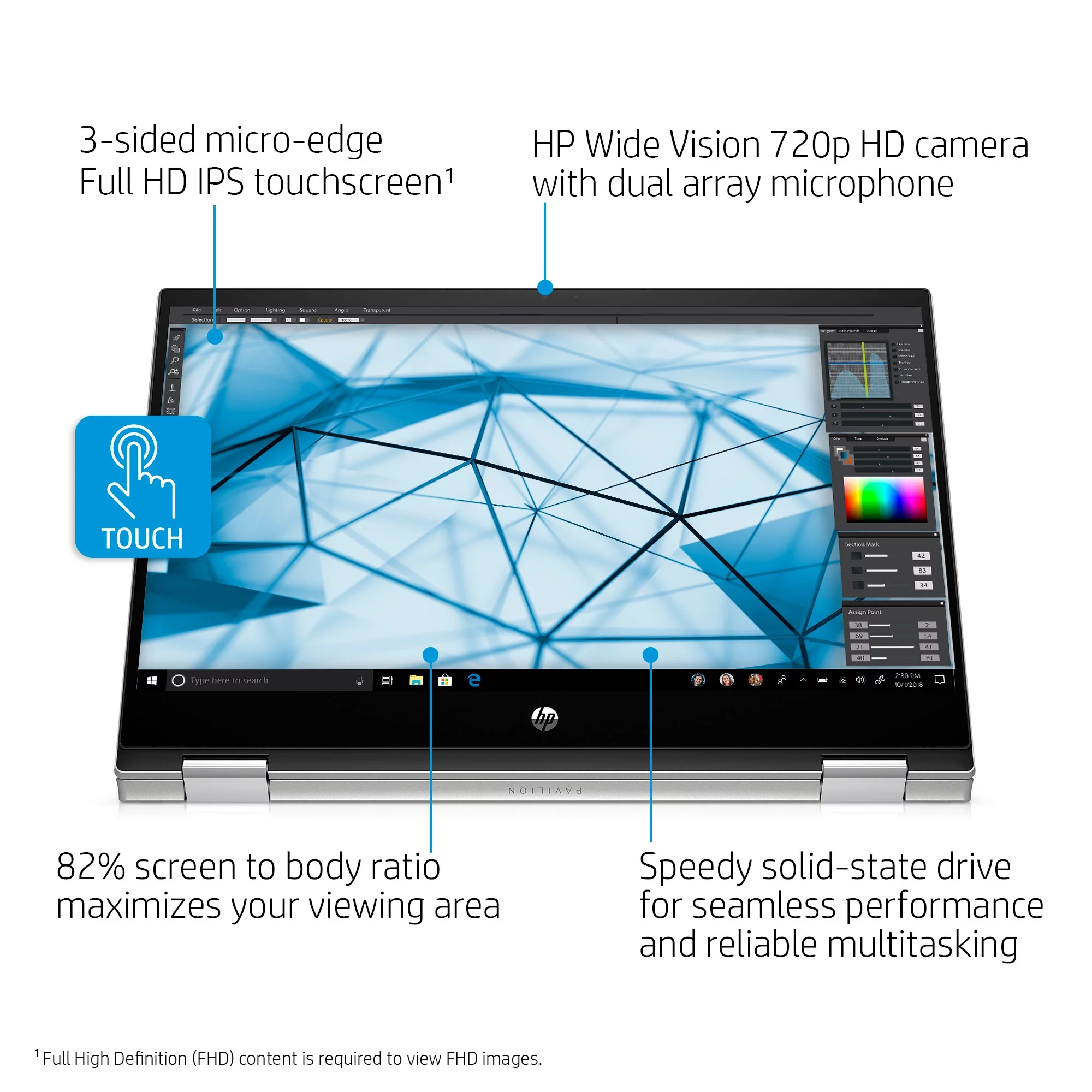 HP Pavilion 14" FHD Touch x360, Intel Core i5-1135G7, 8GB RAM, 256GB SSD, Silver, Windows 10, 14-dw1010wm