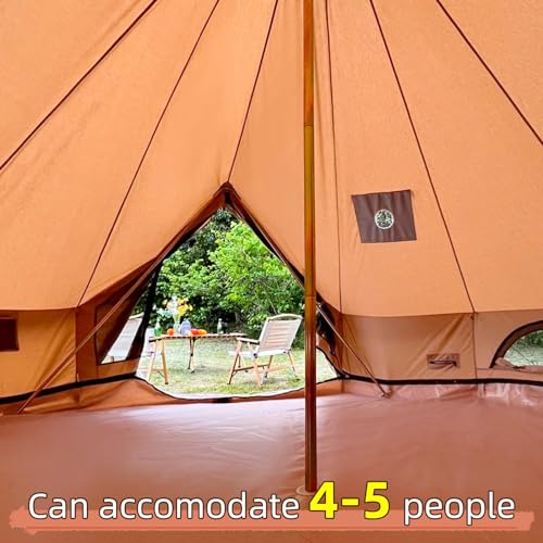 Cotton Canvas Bell Tent with Stove Jack, Roomy Yurt for Family Glamping Camping, 4 Season Tent with Zipped Removable Floor