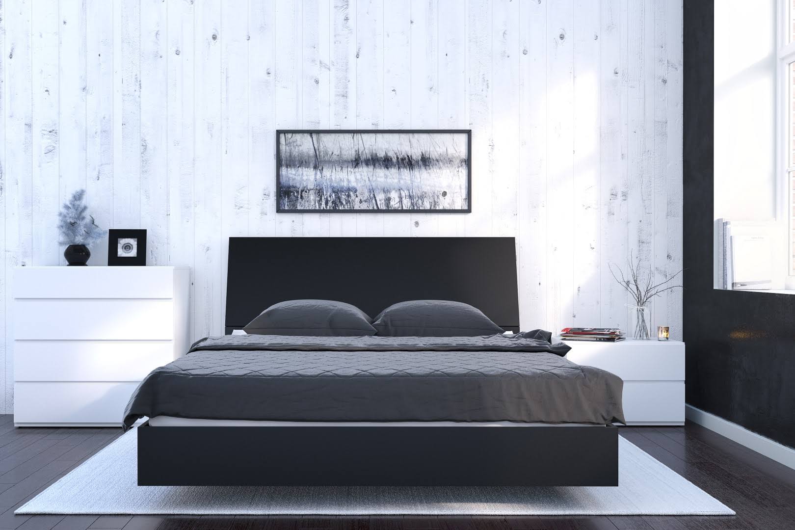 Nexera Orca 4 Piece Queen Size Bedroom Set Black u0026 White