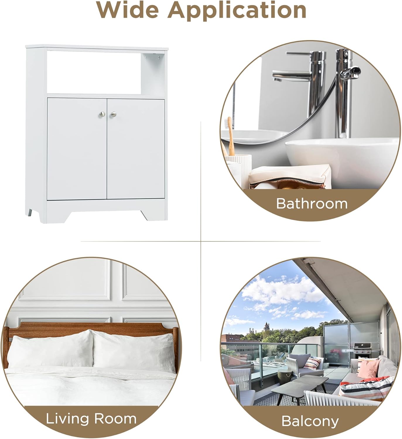 Merax White Cabinet Bathroom Storage Shelf with Double Doors, Freestanding Floor Space Saver