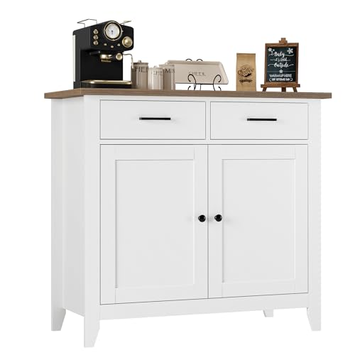 HORSTORS Kitchen Storage Cabinet, Modern Farmhouse Buffet Cabinet with Storage, Coffee Bar with 2 Drawers and 2 Doors