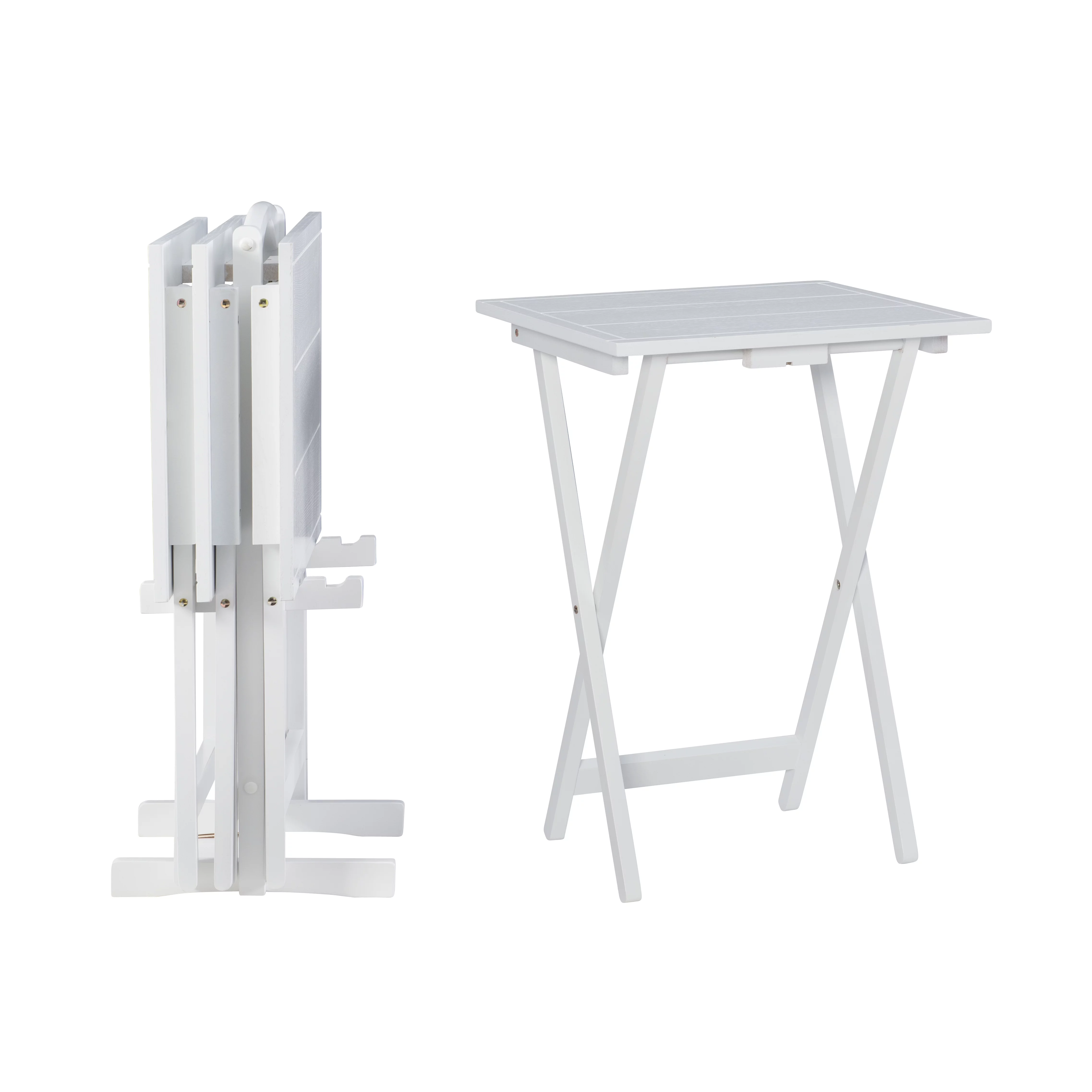 Lisbon Folding Tray Table Set with Stand, 5 Pieces, White