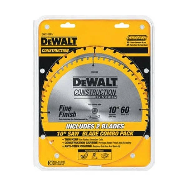 DeWalt DW3106P5 60-Tooth Crosscutting and 32-Tooth General Purpose 10-Inch Saw Blade Combo Pack