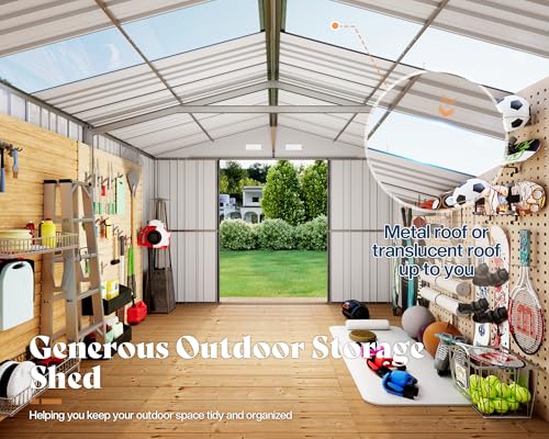 AMERLIFE 10.1x11.5x7.4 FT Galvanized Steel Storage Shed with Skylight Panels, 2 4-Pane Windows & Hinged Double Doors, Outdoor Shed for Backyard