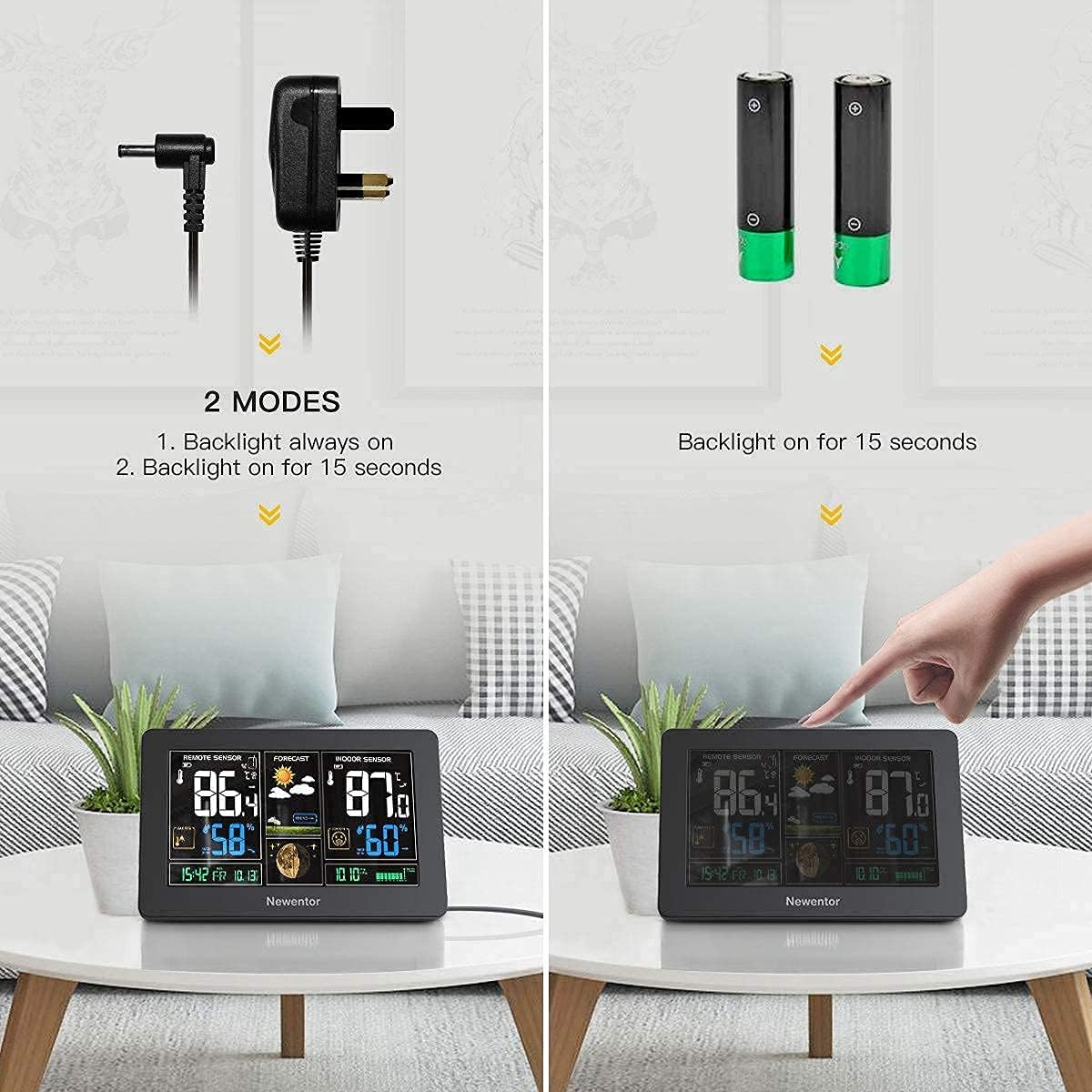 Newentor Weather Station Wireless Indoor Outdoor Thermometer, Color Display Digital Weather Thermometer with Atomic Clock