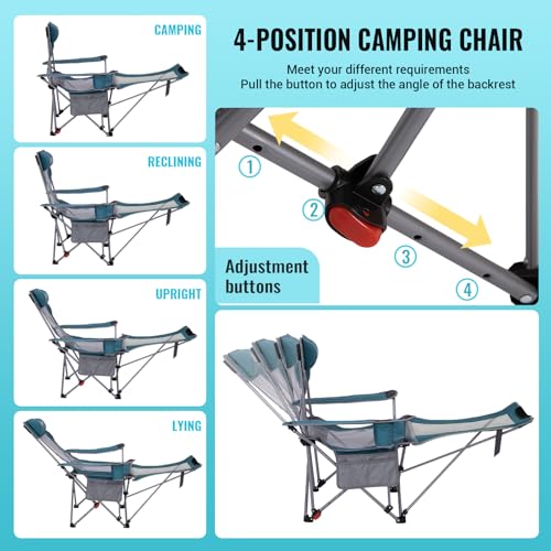 #WEJOY 2-in-1 Reclining Camping Chair with Footrest for Adults Folding Lounge Chair with Adjustable Backrest Lightweight Camping Chairs Heavy Duty