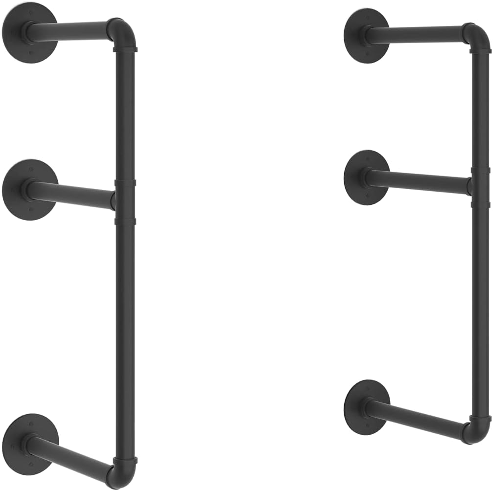 CADMIC Industrial Wall Mount Iron Pipe Shelf for Office Room Kitchen DIY Open Bookshelf Retro Black Storage Shelves Pipe Shelving Hung Bracket (3